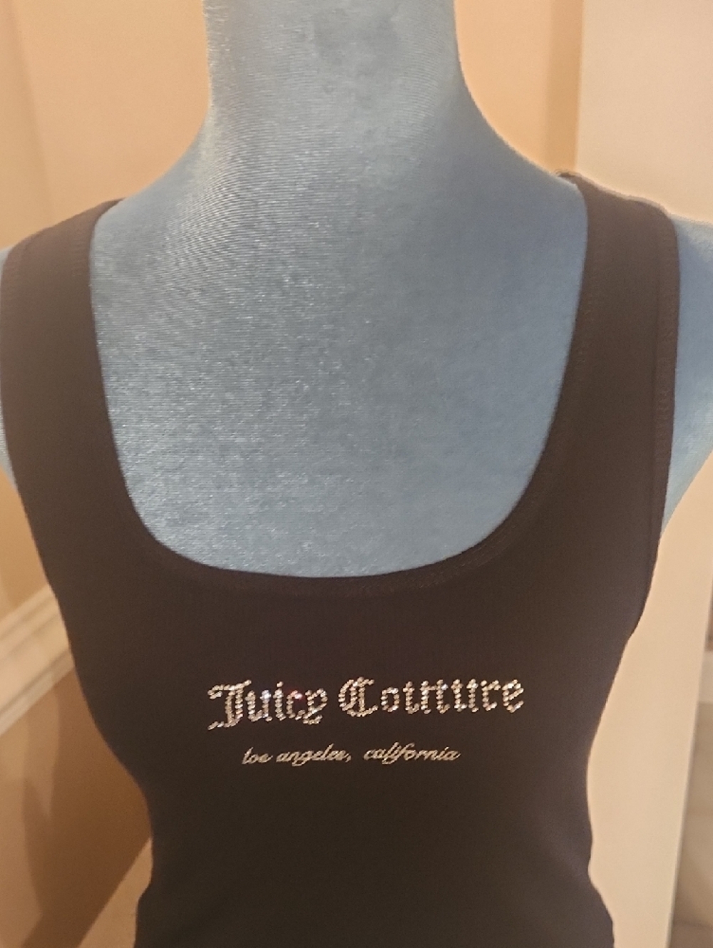 Juicy Couture Black Rhinestone Logo Ribbed Tank Xsmall - Picture 3 of 13